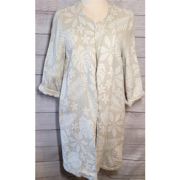 Tahari Womens Cardigan Sweater Size M Linen Blend Beige Cream Open Front Floral - Picture 1 of 12